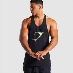 Gymshark Sharkhead Infill Stringer Black Neon Green Tank Top Shirt Gym Workout